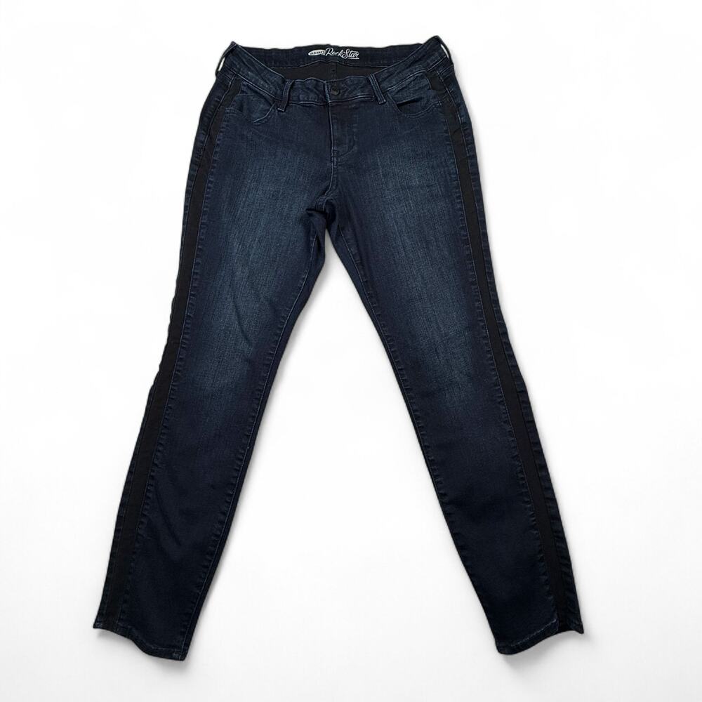 Old Navy Rockstar Tuxedo Stripe Skinny Jeans Indigo Rinse Women's 12 - Picture 2 of 6